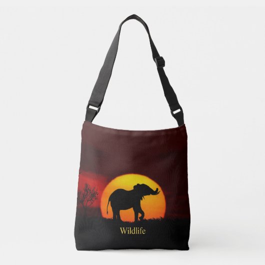 Wilde olifant en zonsopgang op het oerwoud crossbody tas (Voorkant)