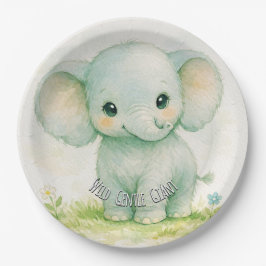 Wilde Olifant Neutraal Groen Baby Shower Papieren Bordje