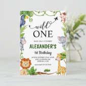 Wilde One Safari Oerwoud Animals Waterverf Birthda Kaart (Staand voorkant)