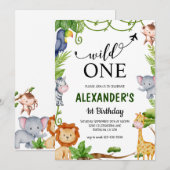 Wilde One Safari Oerwoud Animals Waterverf Birthda Kaart (Voorkant / Achterkant)