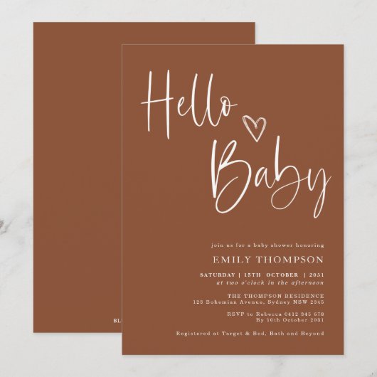 Wilde Oranje minimalistisch neutraal Baby shower b Kaart (Voorkant / Achterkant)