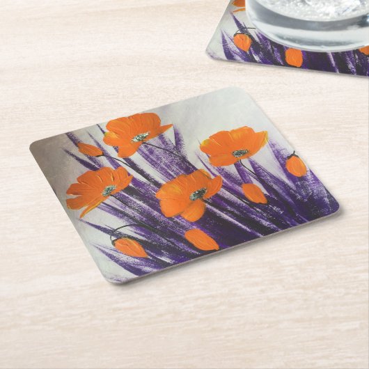 Wilde oranje papaver  kartonnen onderzetters (Schuin)