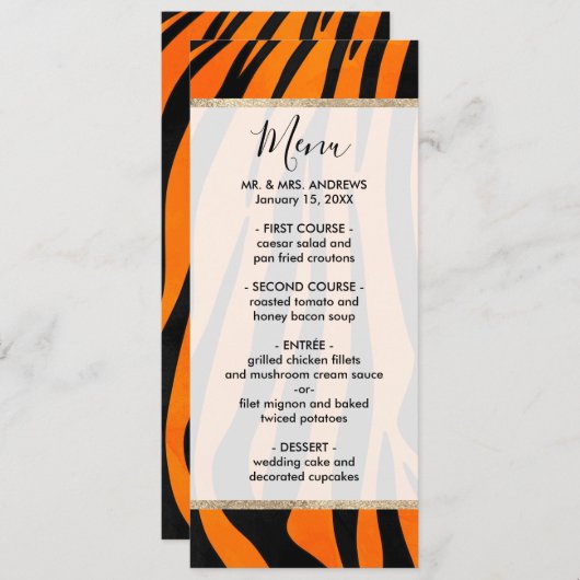 Wilde Oranje zwarte tijgerstripes — Dierafdrukken Menu (Voorkant / Achterkant)