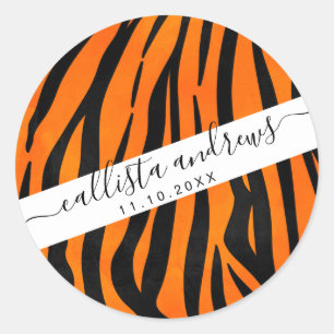 Wilde Oranje zwarte tijgerstripes — Dierafdrukken Ronde Sticker