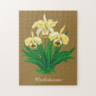 Wilde orchideeën - Gele gouden orchideeën en olijv Legpuzzel