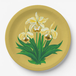 Wilde orchideeën - Gele gouden orchideeën en olijv Papieren Bordje