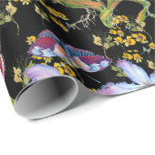 Wilde orchideeën Multicolor op zwarte toneel Cadeaupapier (Rol Hoek)