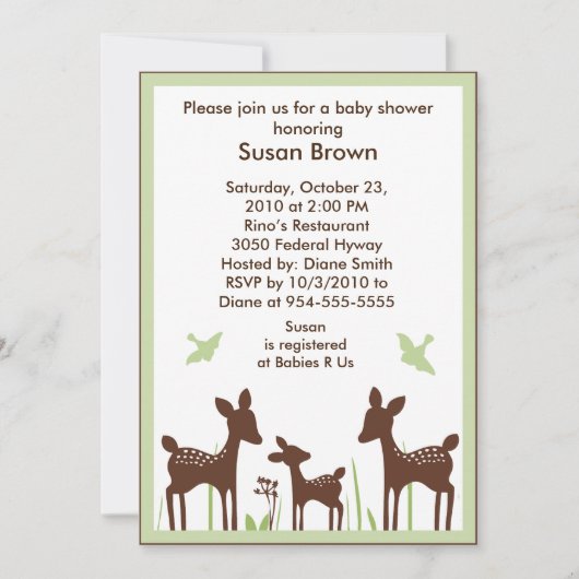 Wilde organische stof/Deer Baby shower-uitnodiging Kaart (Voorkant)