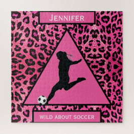 Wilde over voetbalmeisjes Roze Jigzaag Puzzle Legpuzzel