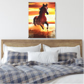Wilde Paard galoppeert door Surf Canvas Afdruk (Insitu (Slaapkamer))