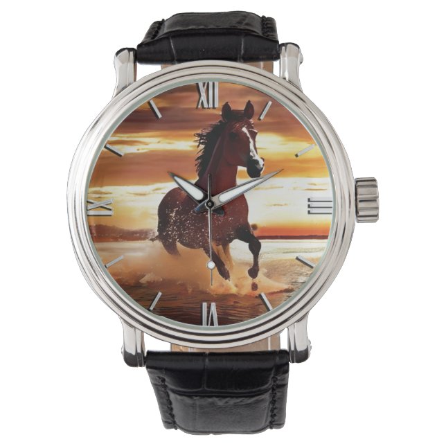 Wilde Paard galoppeert door Surf Horloge (Voorkant)