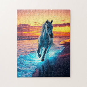 Wilde paard loopt bij zonsondergang legpuzzel