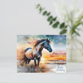 Wilde paard op grazige duin bij zonsondergang verj briefkaart (Staand voorkant)