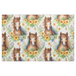 Wilde Paard Stromende Mane Geel Bloemen Greenery Stof