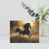 Wilde Paard Zwarte Hengst Mustang Briefkaart (Staand voorkant)