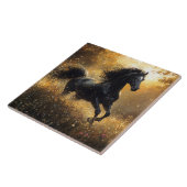 Wilde Paard Zwarte Hengst Mustang Tegeltje (Zijkant)