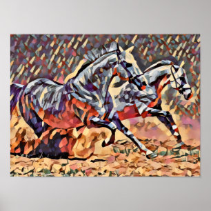 Wilde paarden abstracte dierlijke westerne kunst poster