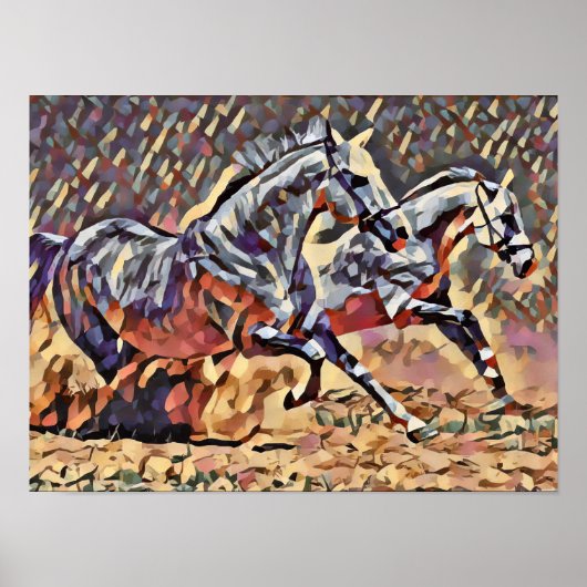 Wilde paarden abstracte dierlijke westerne kunst poster (Voorkant)