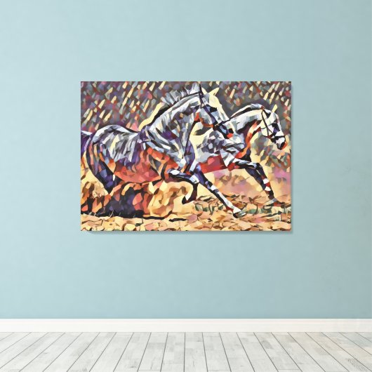 Wilde paarden abstracte Dierlijke westerne Rodeo A Canvas Afdruk (Insitu (Houten vloer))