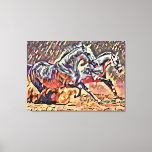Wilde paarden abstracte Dierlijke westerne Rodeo A Canvas Afdruk