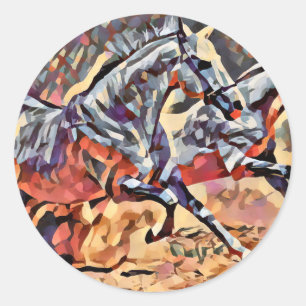 Wilde paarden abstracte Dierlijke westerne Rodeo A Ronde Sticker