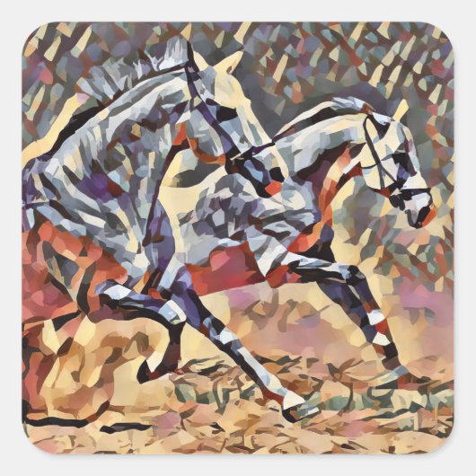Wilde paarden abstracte Dierlijke westerne Rodeo A Vierkante Sticker (Voorkant)