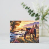 Wilde paarden bij zonsondergang  briefkaart (Staand voorkant)
