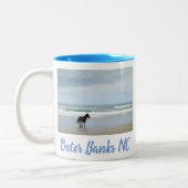 Wilde paarden Buitenter Banks OBX Corolla NC Tweekleurige Koffiemok (Links)