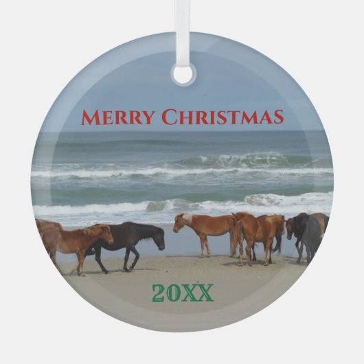Wilde paarden Buitenter Banks OBX Kerstmis Glas Ornament (Voorkant)