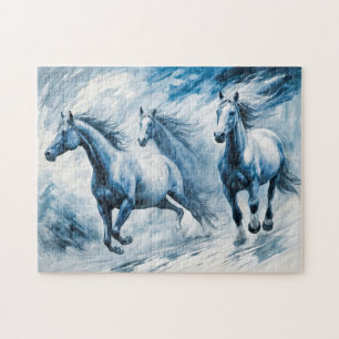 Wilde paarden die door golven rennen legpuzzel