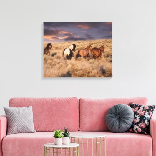 Wilde paarden die lopen canvas afdruk (Insitu (Woonkamer))