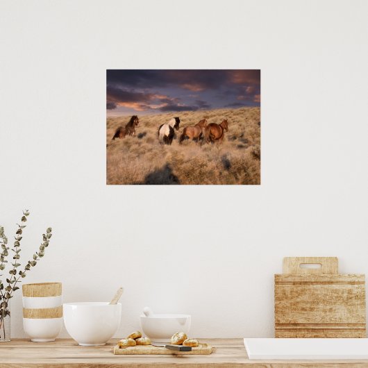 Wilde paarden die lopen poster (Keuken)