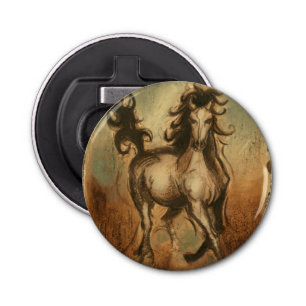 Wilde paarden en warme kleuren button flesopener