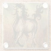 Wilde paarden en warme kleuren glazen onderzetter (Achterkant)