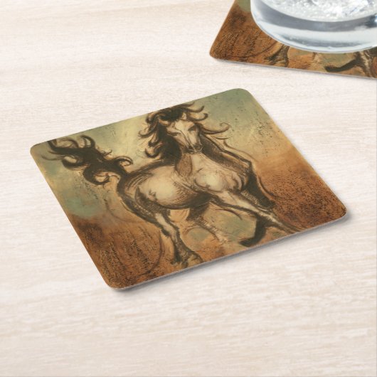 Wilde paarden en warme kleuren kartonnen onderzetters (Schuin)