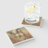 Wilde paarden en warme kleuren stenen onderzetter (Zijkant)