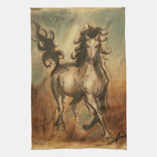 Wilde paarden en warme kleuren theedoek (Verticaal)