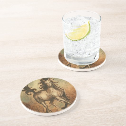 Wilde paarden en warme kleuren zandsteen onderzetter (Zijkant)