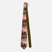 Wilde paarden grazen bij zonsondergang Mannen Stro Stropdas (Voorkant)