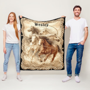 Wilde Paarden Hengsten Touw Lasso Fleece Deken