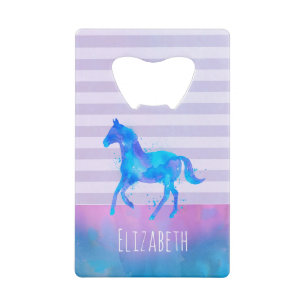 Wilde paarden in Blauwe en Paarse Waterverf Aangep Creditkaart Flessenopener