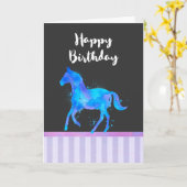 Wilde paarden in blauwe en Paarse Waterverf Kaart (Gele Bloem)