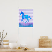 Wilde paarden in blauwe en Paarse Waterverf Poster (Keuken)