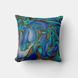 Wilde paarden in bruin en Blauwgroen Kussen