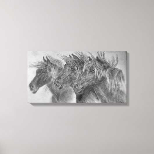 Wilde paarden in de wind canvas afdruk (Voorkant)