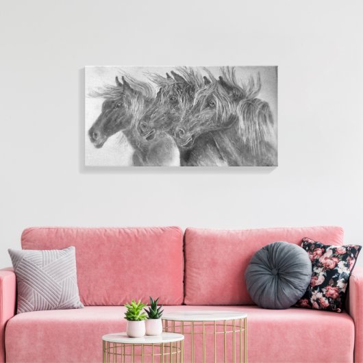Wilde paarden in de wind canvas afdruk (Insitu (Woonkamer))