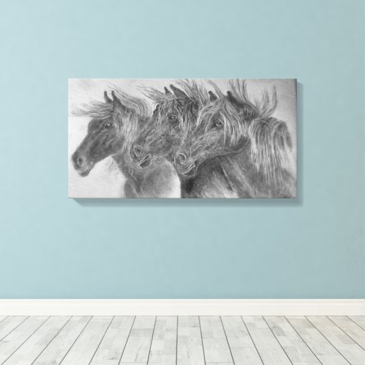 Wilde paarden in de wind canvas afdruk (Insitu (Houten vloer))
