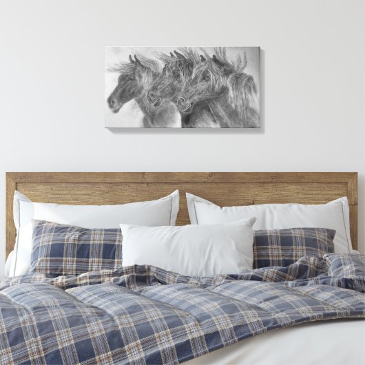 Wilde paarden in de wind canvas afdruk (Insitu (Slaapkamer))