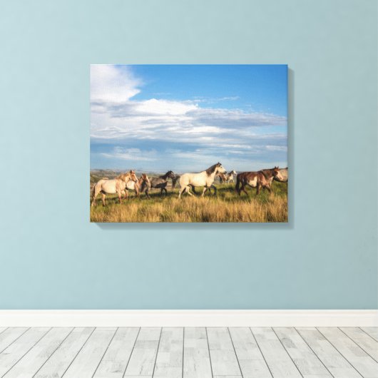 Wilde paarden in het Nationaal Park Theodore Roose Canvas Afdruk (Insitu (Houten vloer))