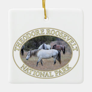 Wilde paarden in het Nationaal Park Theodore Roose Keramisch Ornament
